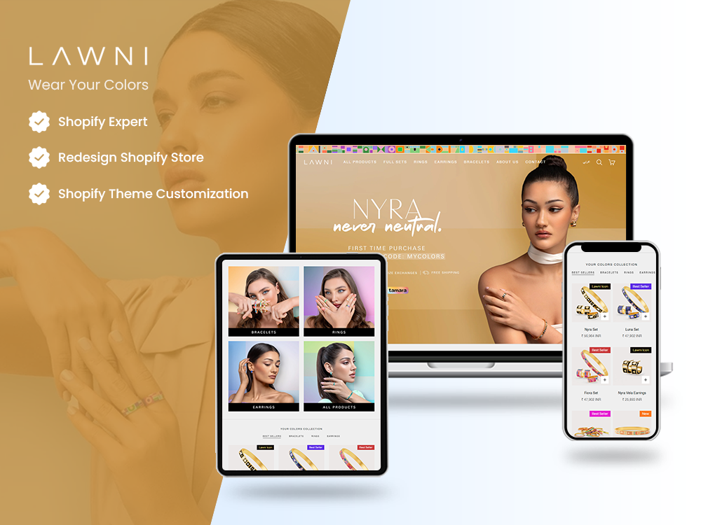 Lawni Shopify store showcased on a laptop, tablet and phone